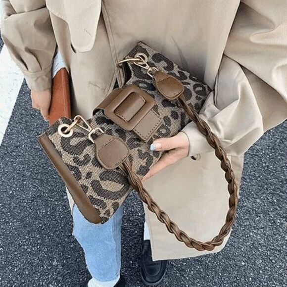 2/$30 Ladies Brown Leopard Shoulder Purse - Picture 2 of 5